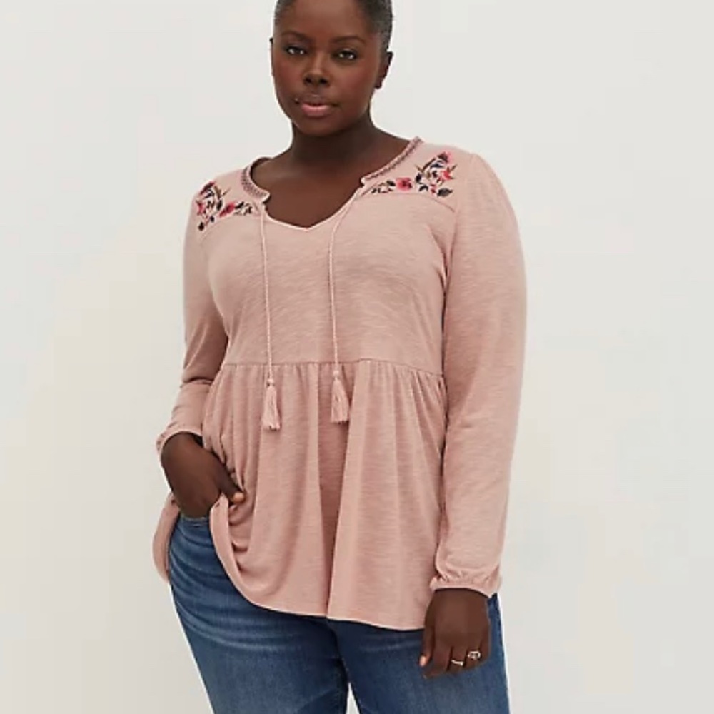 TORRID WOMEN’S BOHO BALLOON SLEEVE BABYDOLL TOP PINK SIZE 5X NWT
